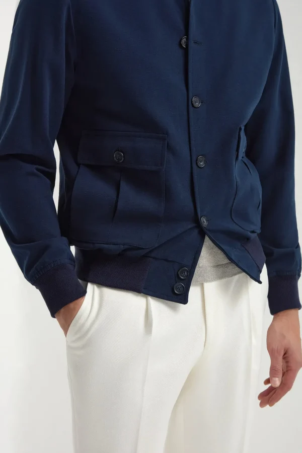 Blue cotton and silk bomber - Made in Italy