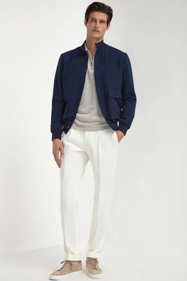 Blue cotton and silk bomber - Made in Italy