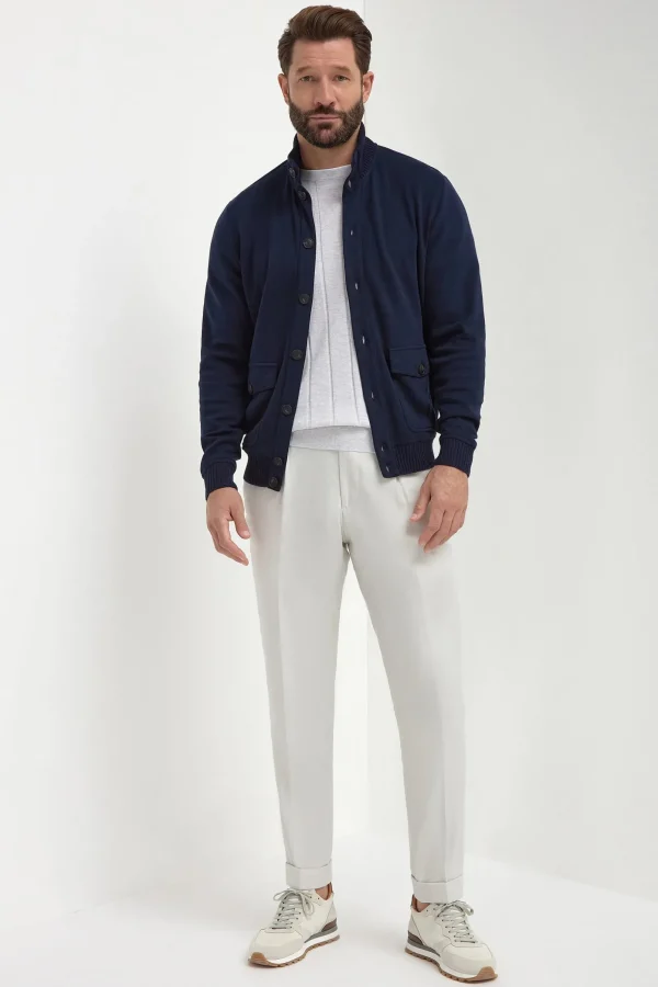 Blue cotton knitted bomber – Made in Italy