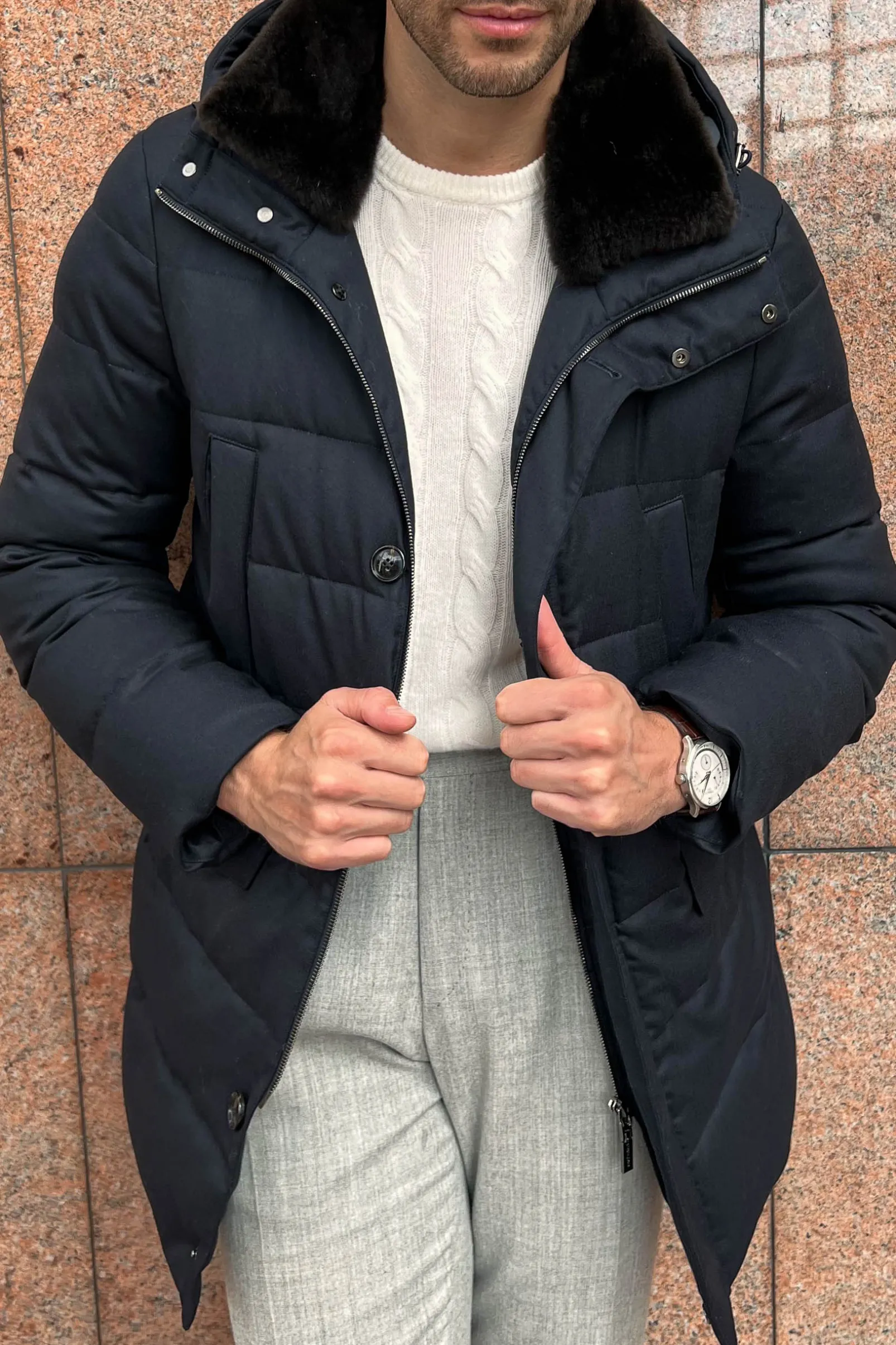 blue_down_coat_with_remov_0.webp Blue down coat with removable shearling collar – Made in Italy