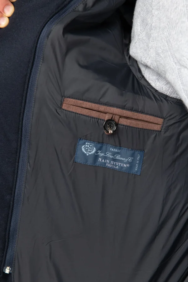 Blue down jacket in wool & cashmere – Made in Italy