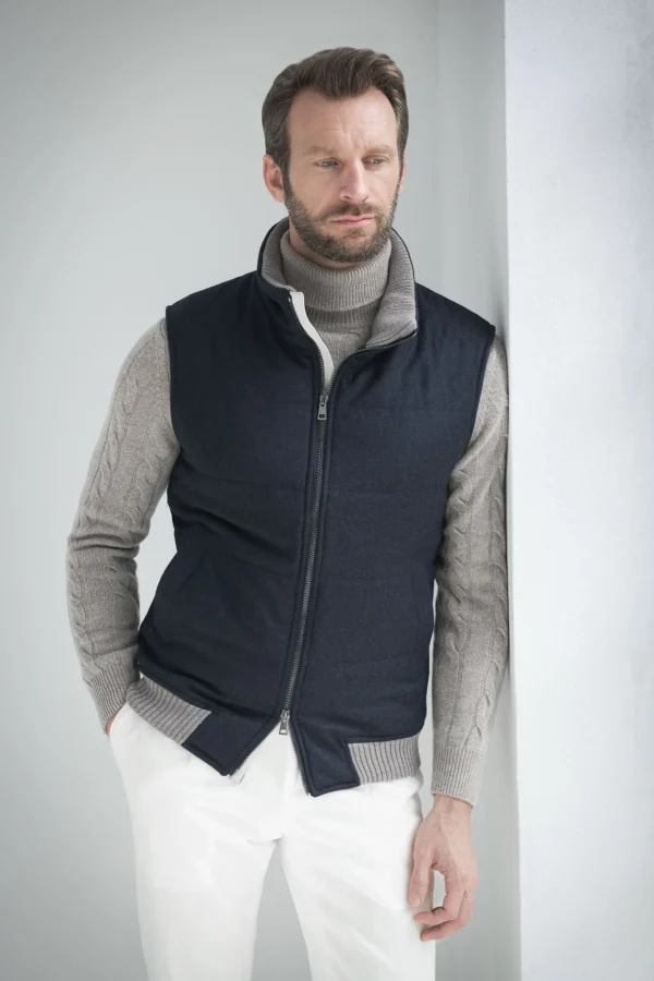 Blue down vest in wool & cashmere – Made in Italy