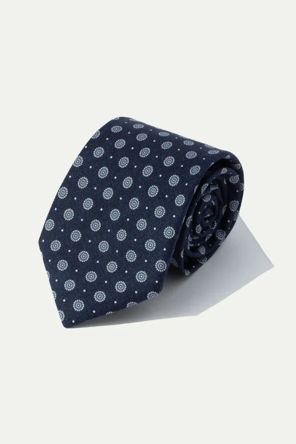 Blue fancy printed silk tie - Made In Italy
