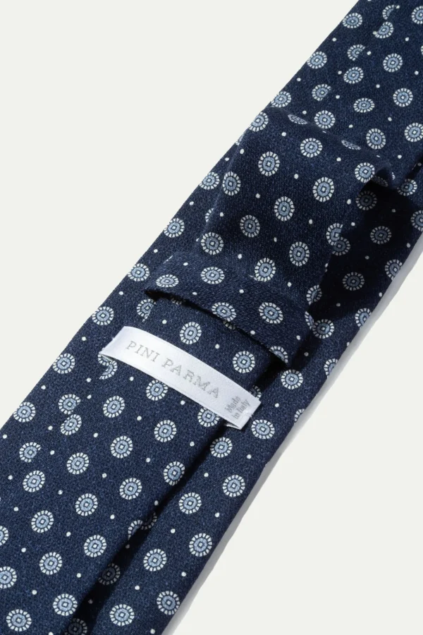 Blue fancy printed silk tie - Made In Italy