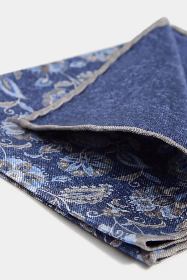 Blue flower fancy pocket square - Made in Italy