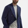 Blue herringbone double breasted jacket - Made in Italy