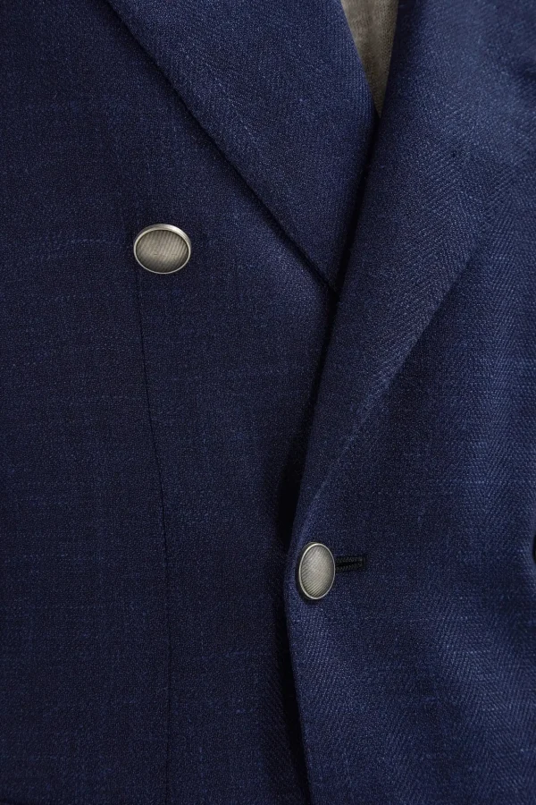 Blue herringbone double breasted jacket - Made in Italy