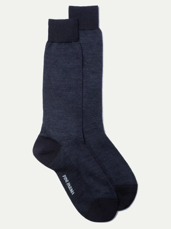 Blue herringbone short socks - Made in Italy