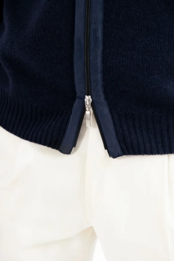 Blue honeycomb cashmere blend full zip – Made in Italy