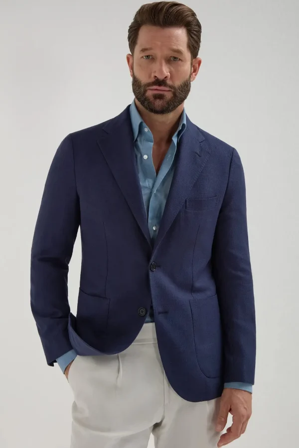 Blue jacket in cotton and silk - Made in Italy