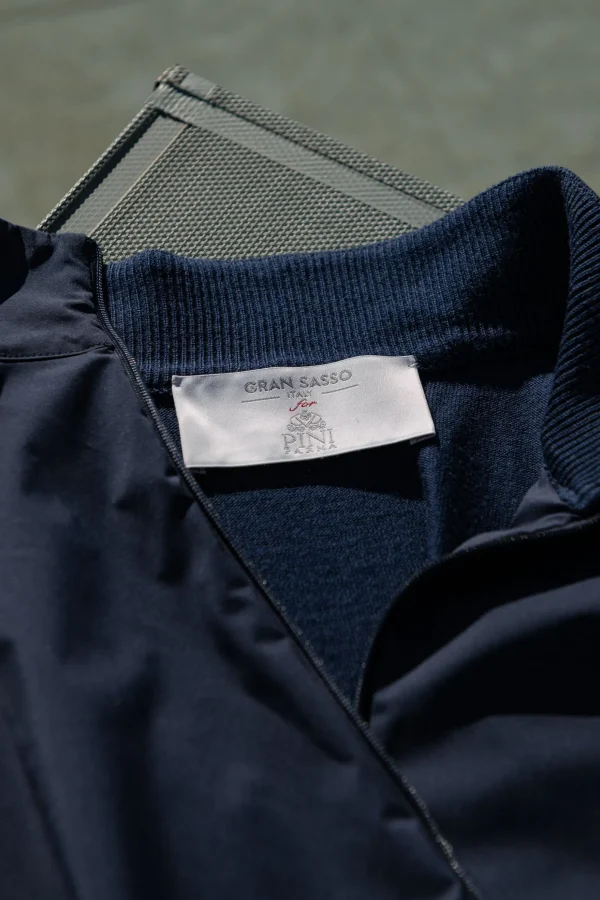 Blue knit & nylon bomber jacket – Made in Italy