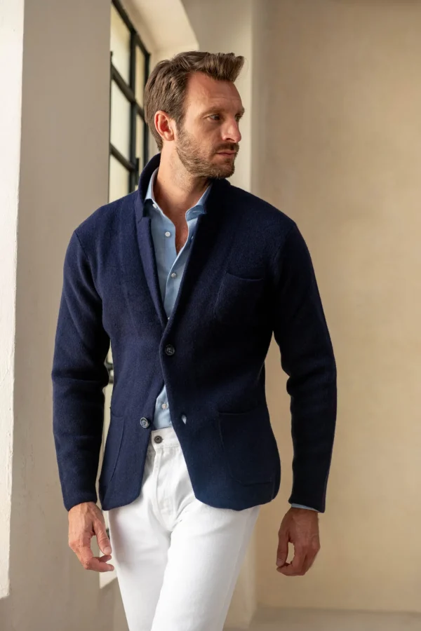 Blue knitted jacket - wool and cashmere - Made in Italy