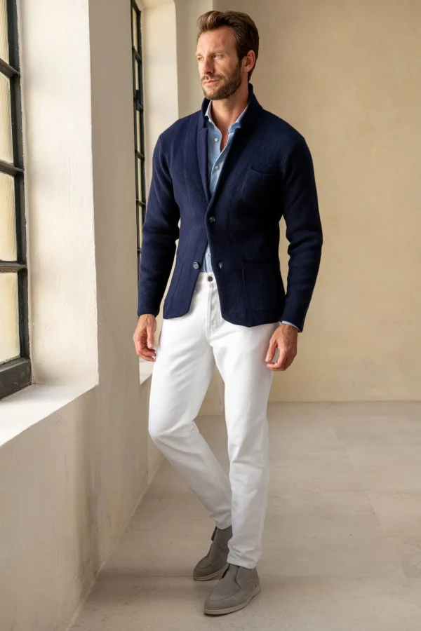 Blue knitted jacket - wool and cashmere - Made in Italy