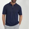Blue linen and cotton zipped polo - Made in Italy