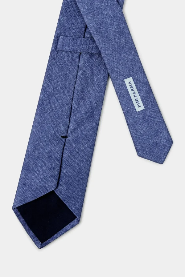 Blue linen and silk tie - Made in Italy