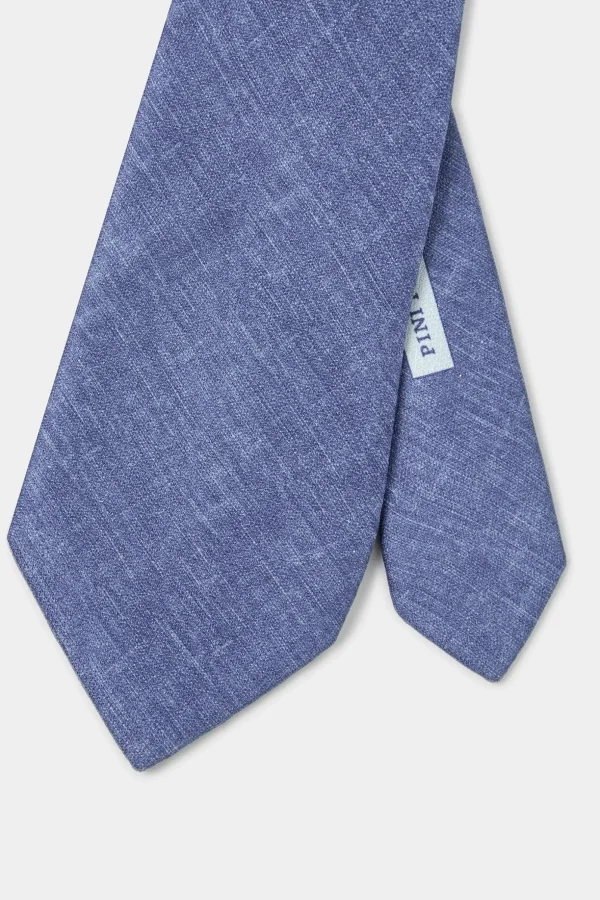Blue linen and silk tie - Made in Italy
