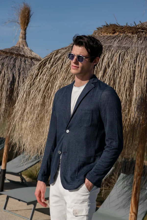 Blue linen knitted jacket - Made in Italy