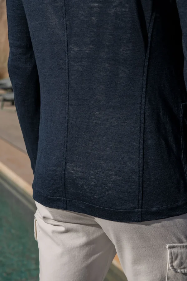 Blue linen knitted jacket - Made in Italy