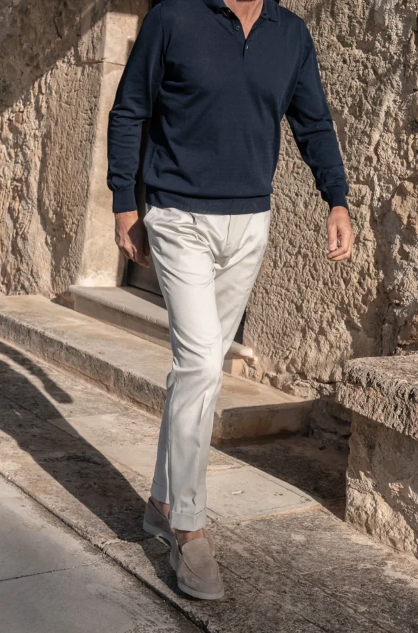 Blue Long Sleeve Cotton Polo - Made in Italy