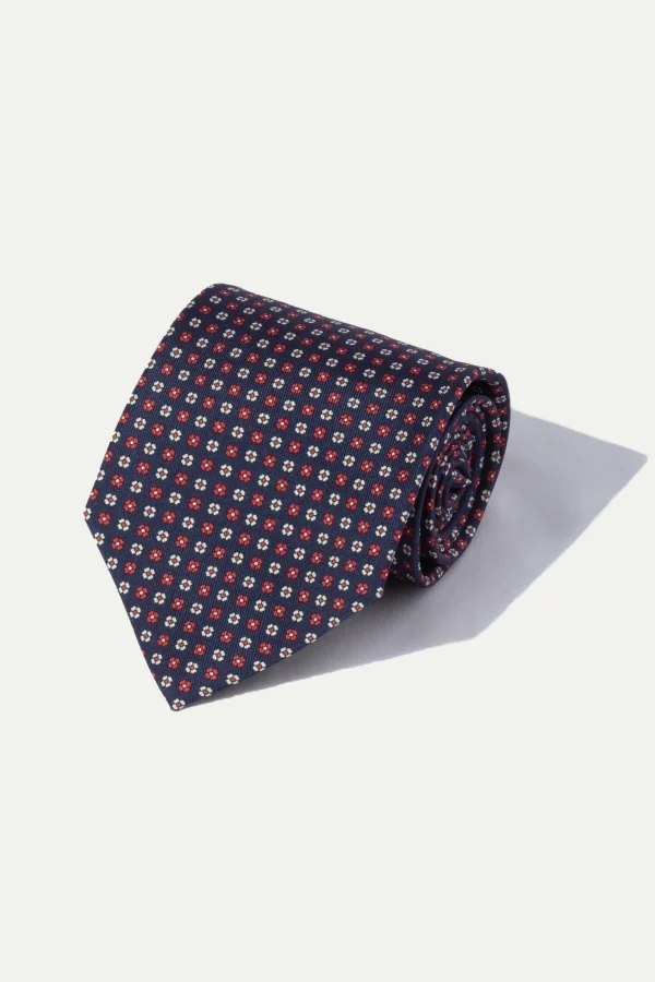 Blue micro fancy silk tie - Made In Italy