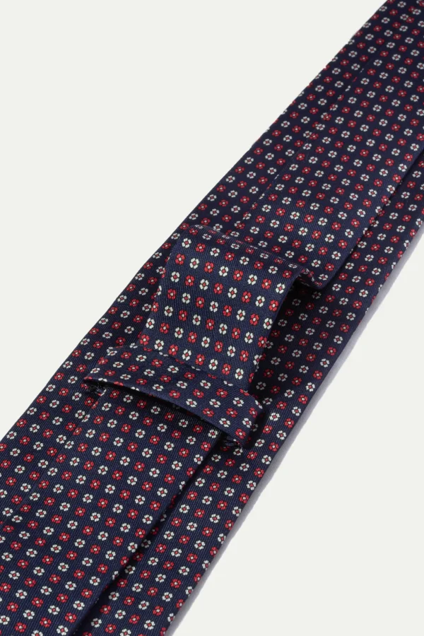 Blue micro fancy silk tie - Made In Italy