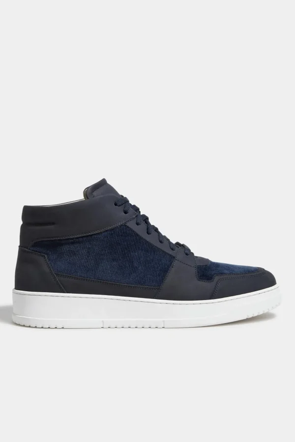 Blue nabuk and corduroy High sneakers - Made In Italy