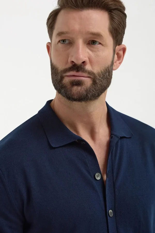 Blue polo cardigan - Made in Italy