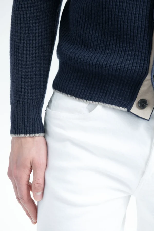 Blue ribbed cashmere blend cardigan – Made in Italy