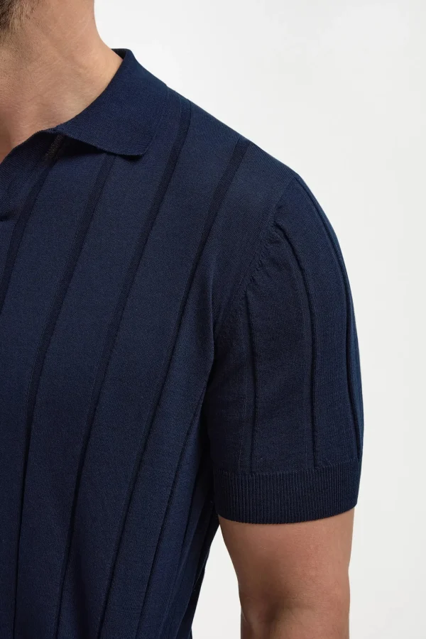 Blue ribbed polo - Made in Italy