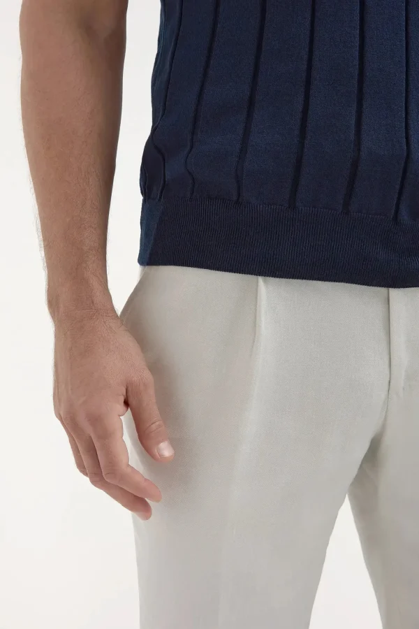 Blue ribbed polo - Made in Italy