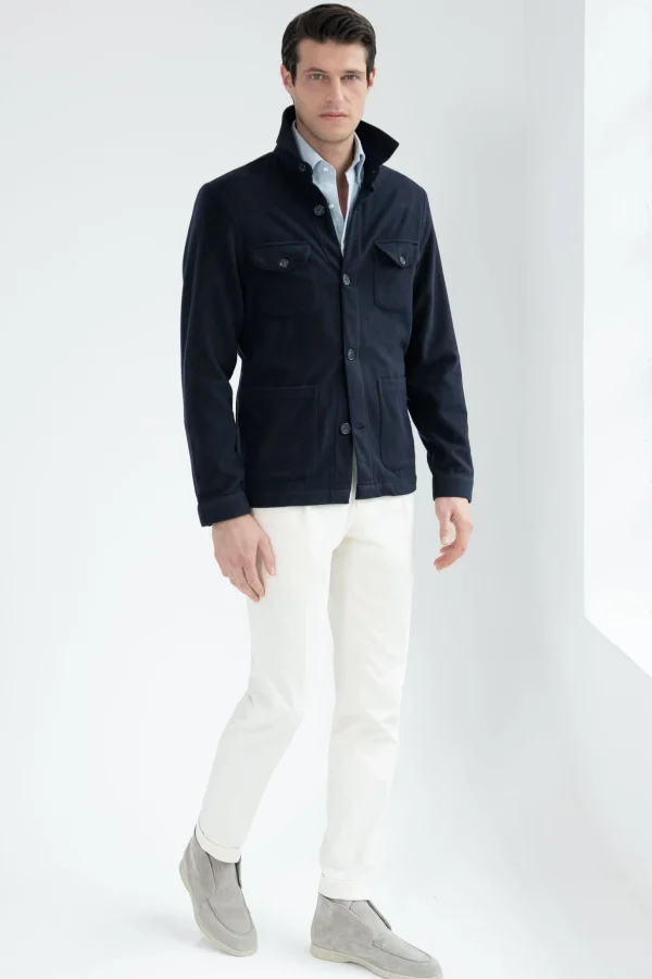 Blue Safari Jacket flannel Super 180s – Made in Italy