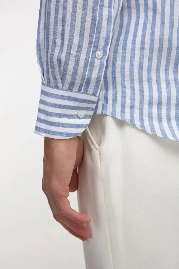 Blue striped linen button down shirt - Made in Italy