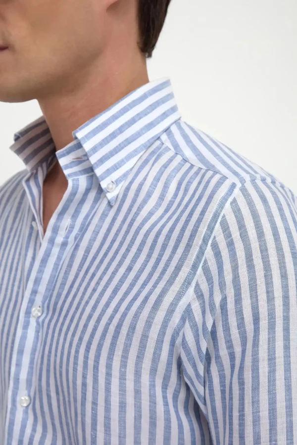 Blue striped linen button down shirt - Made in Italy