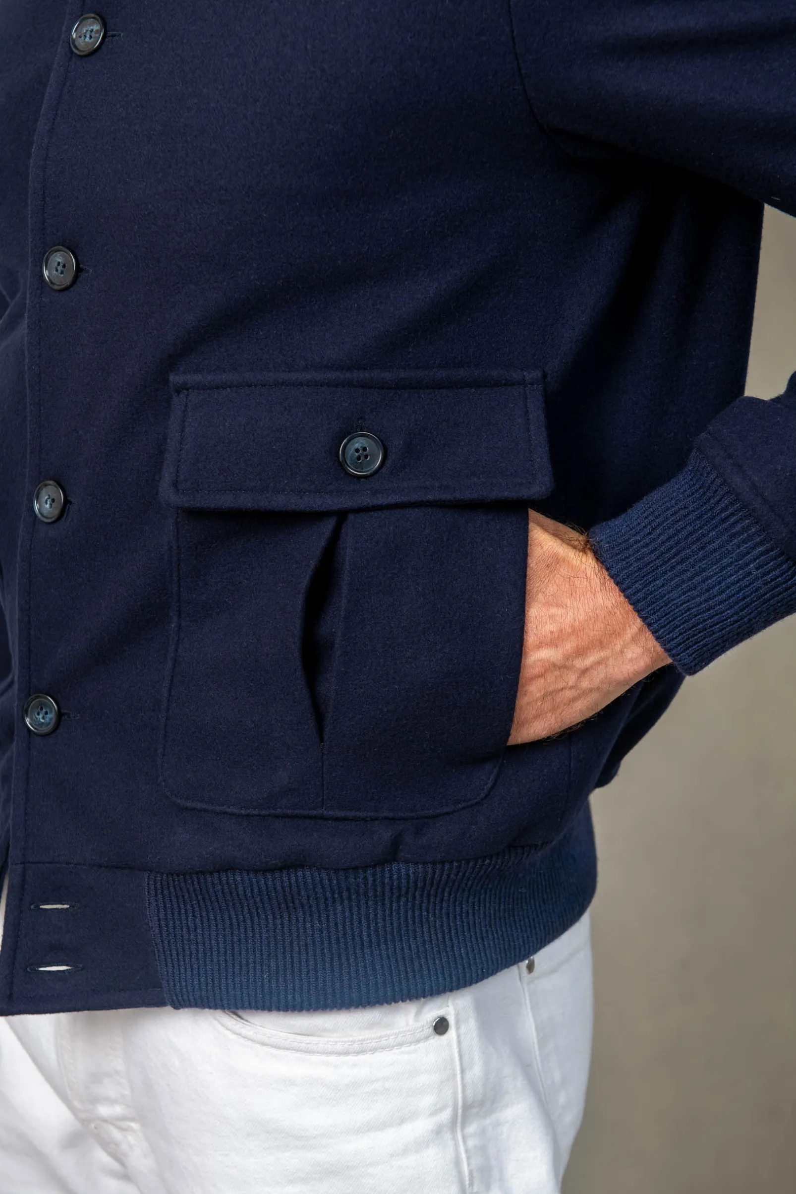 blue_super_s_wool_flannel_1.webp Blue Super 180's wool flannel bomber jacket – Made in Italy