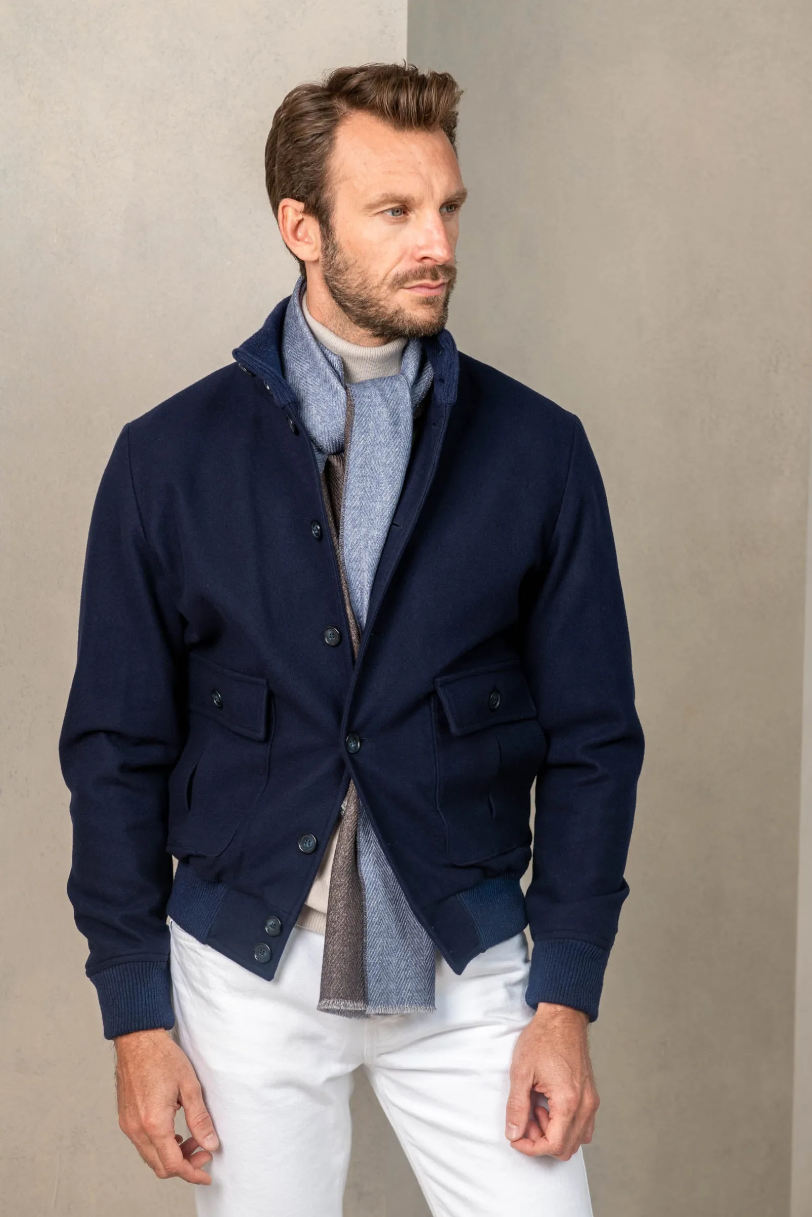 blue_super_s_wool_flannel_2.webp Blue Super 180's wool flannel bomber jacket – Made in Italy