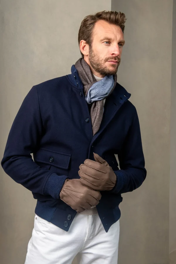 Blue Super 180's wool flannel bomber jacket – Made in Italy