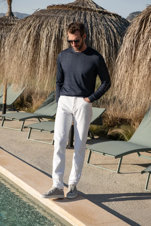 Blue superlight cashmere round neck – Made in italy