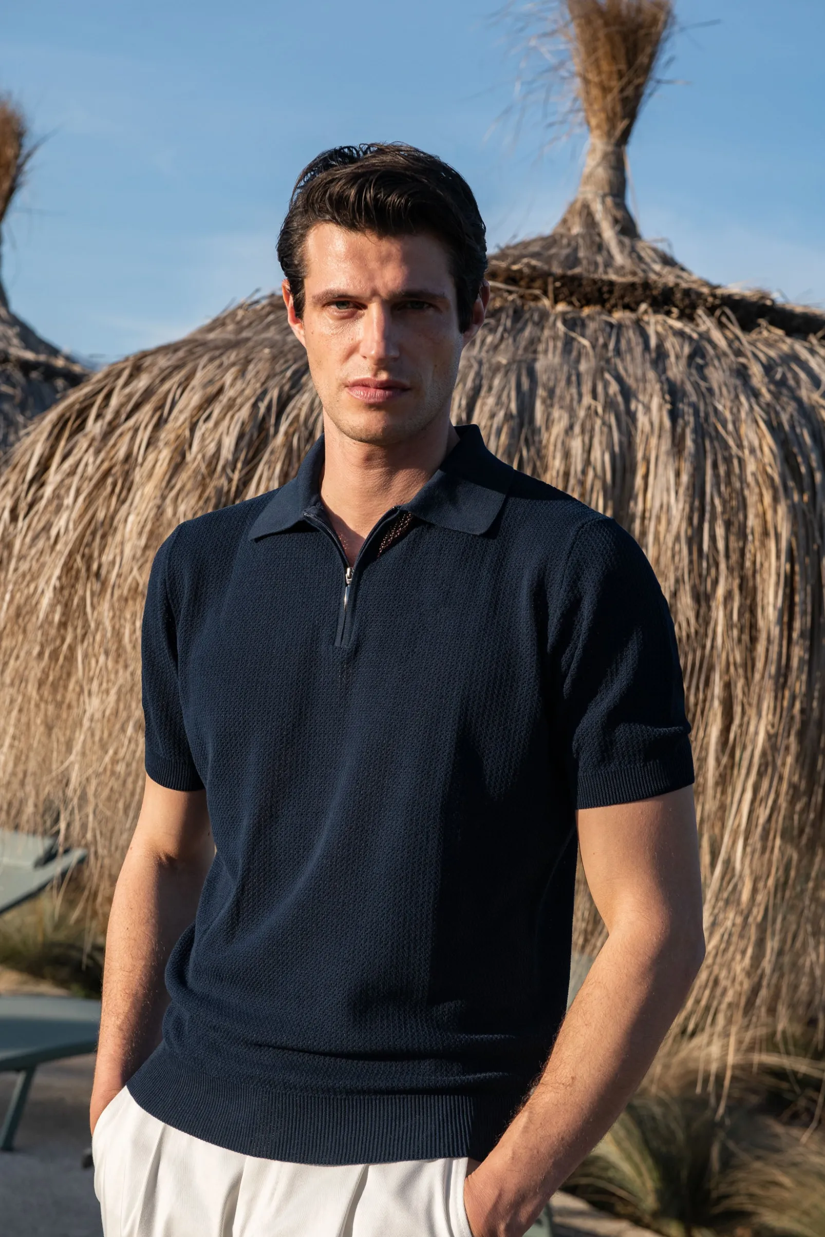 blue_textured_knit_polo_w_3.webp Blue textured knit polo with zip - Made in Italy