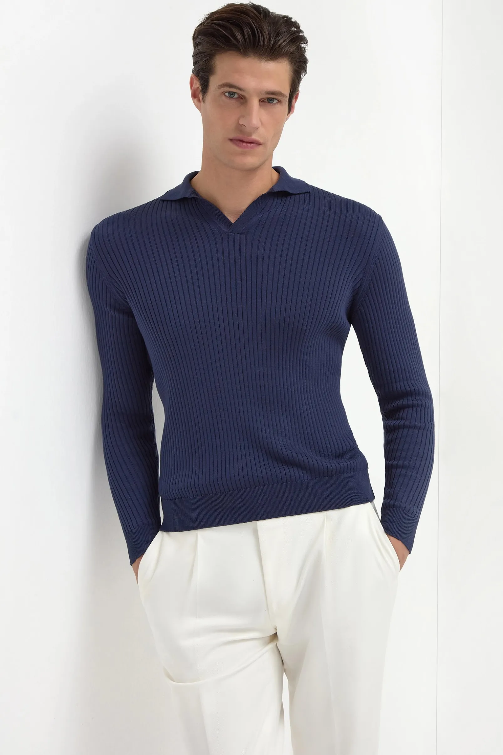 blue_thin_rib_long_sleeve_0.webp Blue thin rib long sleeve polo - Made in Italy