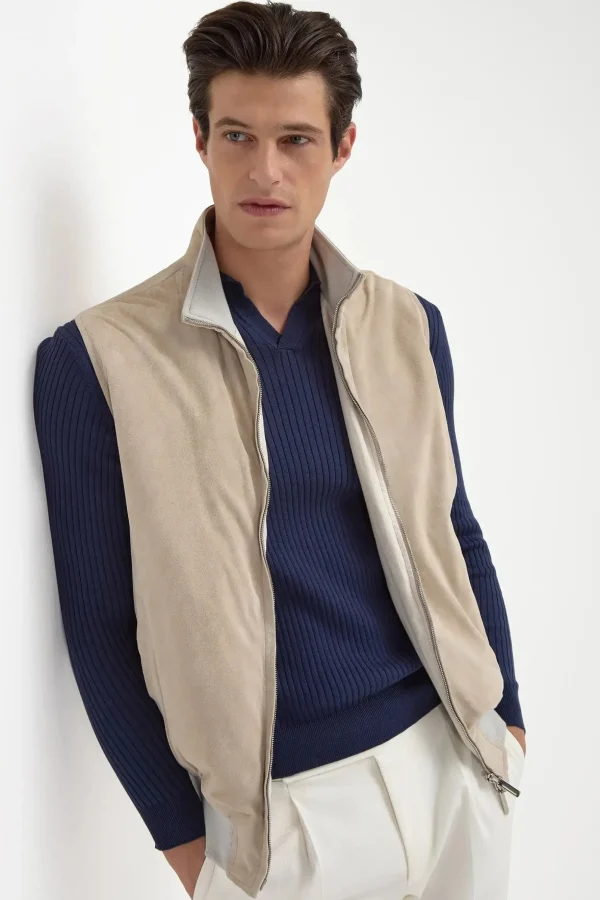 Blue thin rib long sleeve polo - Made in Italy