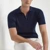 Blue thin rib zipped polo - Made in Italy