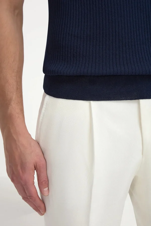 Blue thin rib zipped polo - Made in Italy