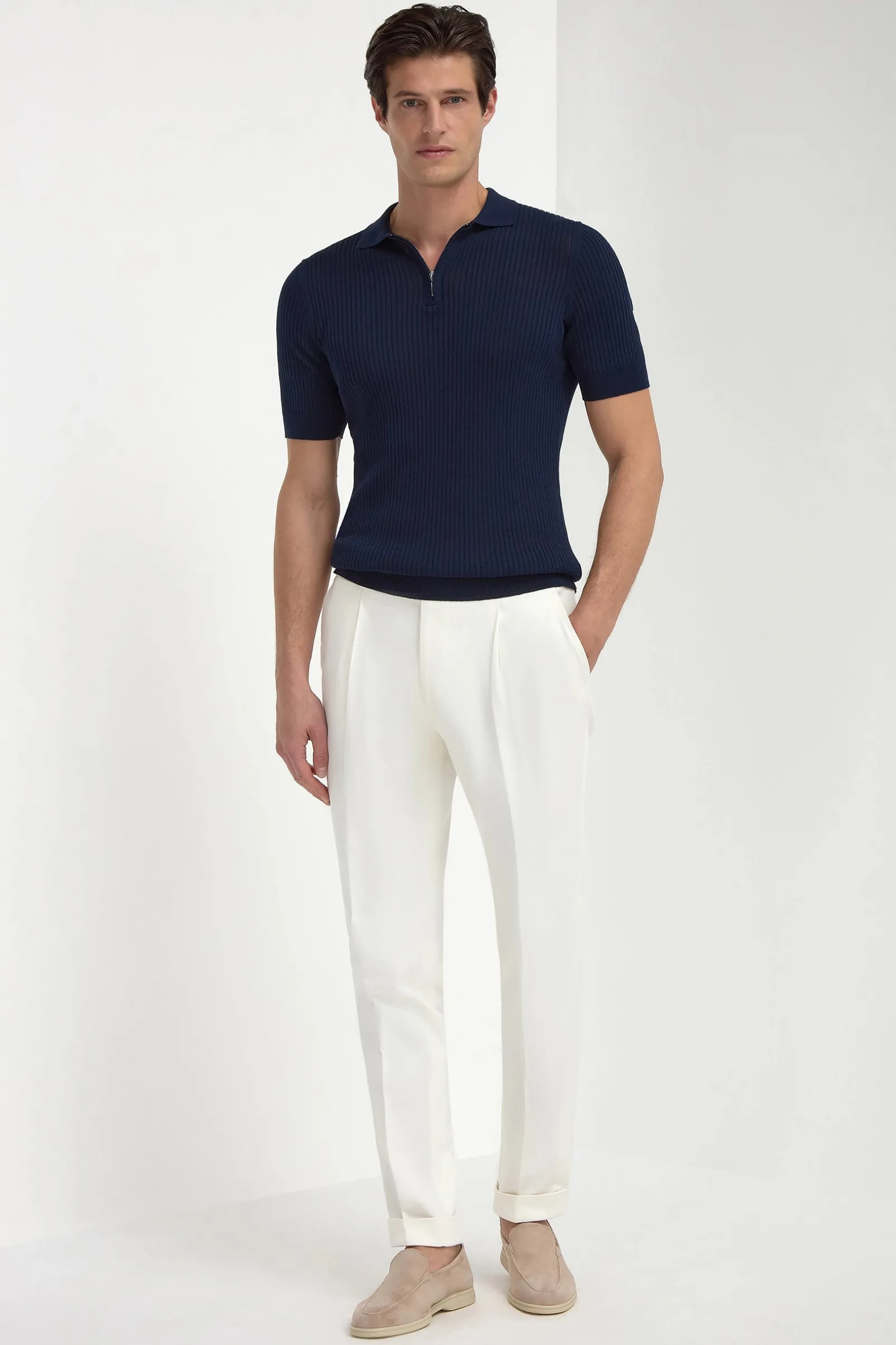 blue_thin_rib_zipped_polo_4.webp Blue thin rib zipped polo - Made in Italy