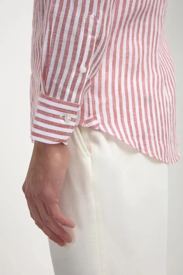 Brick striped linen button down shirt - Made in Italy