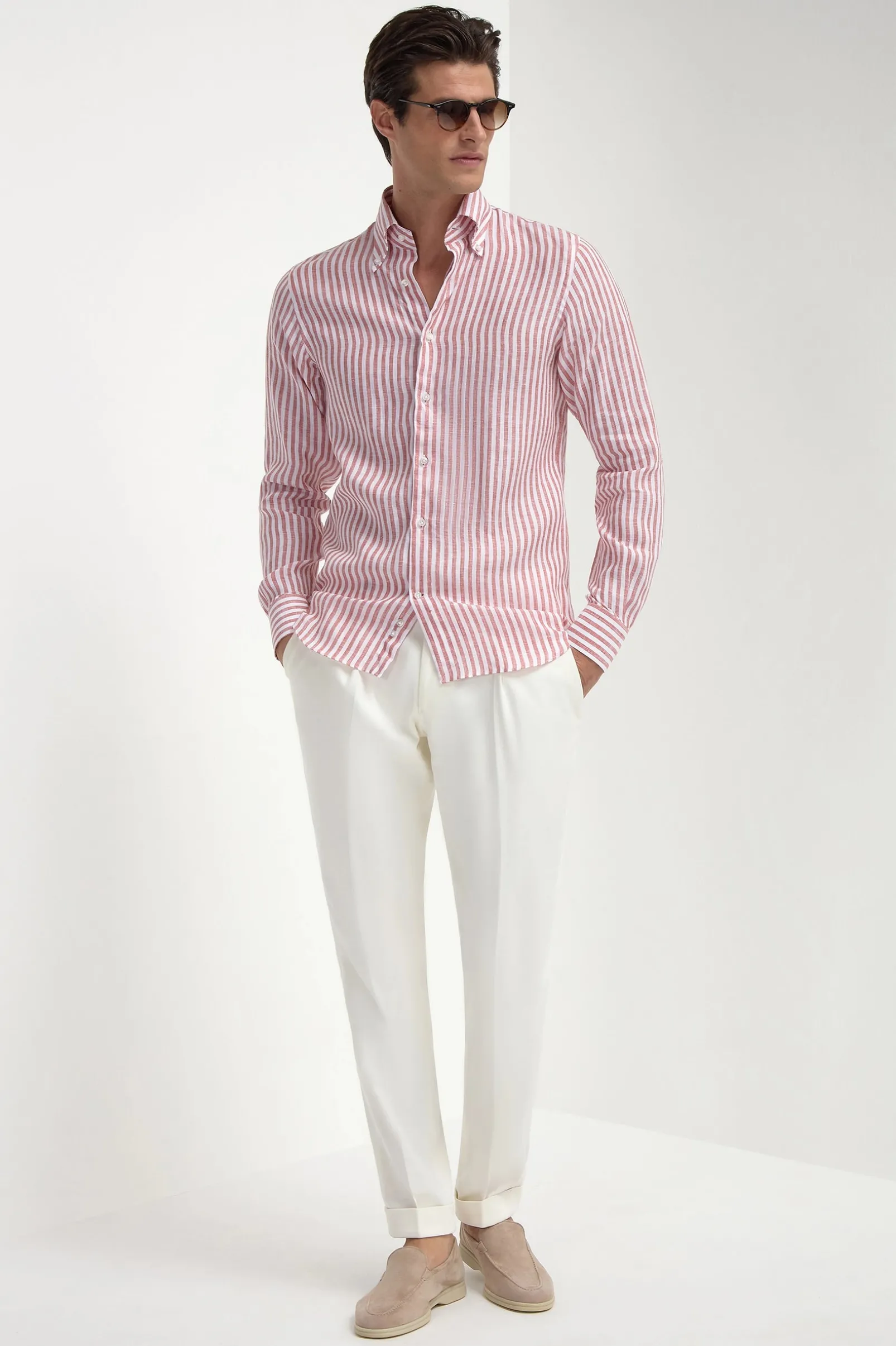 brick_striped_linen_butto_3.webp Brick striped linen button down shirt - Made in Italy