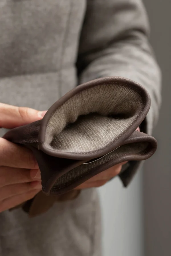 Brown Cashmere Lined Deerskin Leather Gloves - Made in Italy
