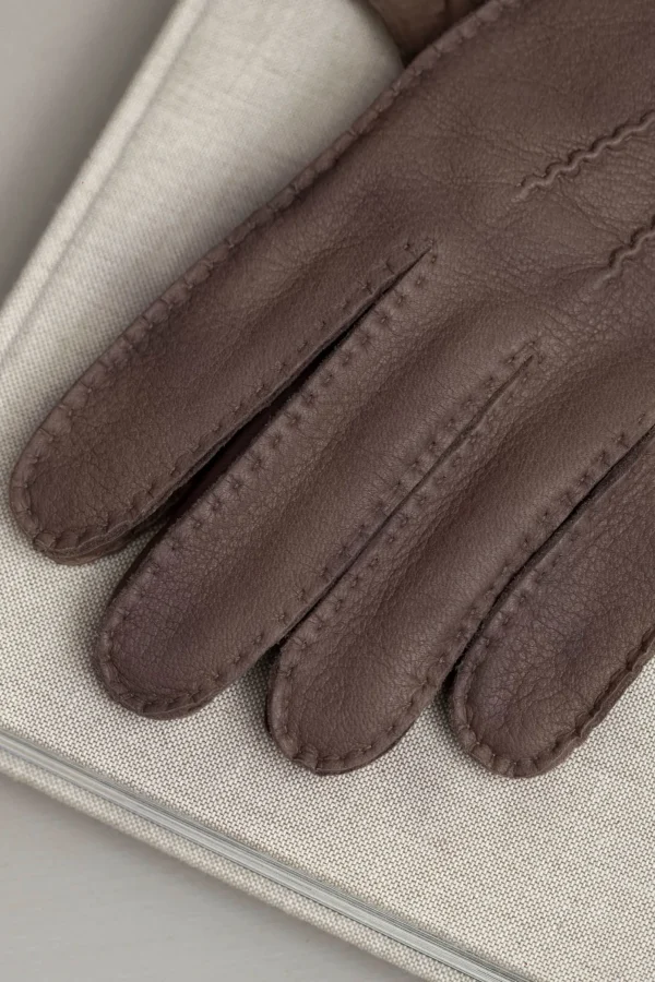 Brown Cashmere Lined Deerskin Leather Gloves - Made in Italy