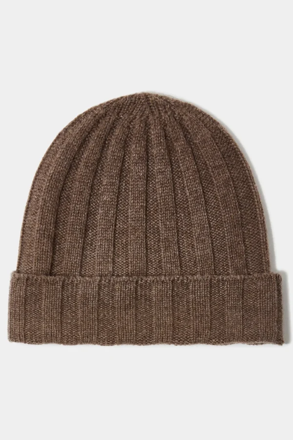 Brown Cashmere rib knit beanie - Made in Italy