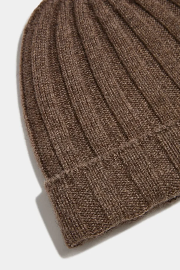 Brown Cashmere rib knit beanie - Made in Italy