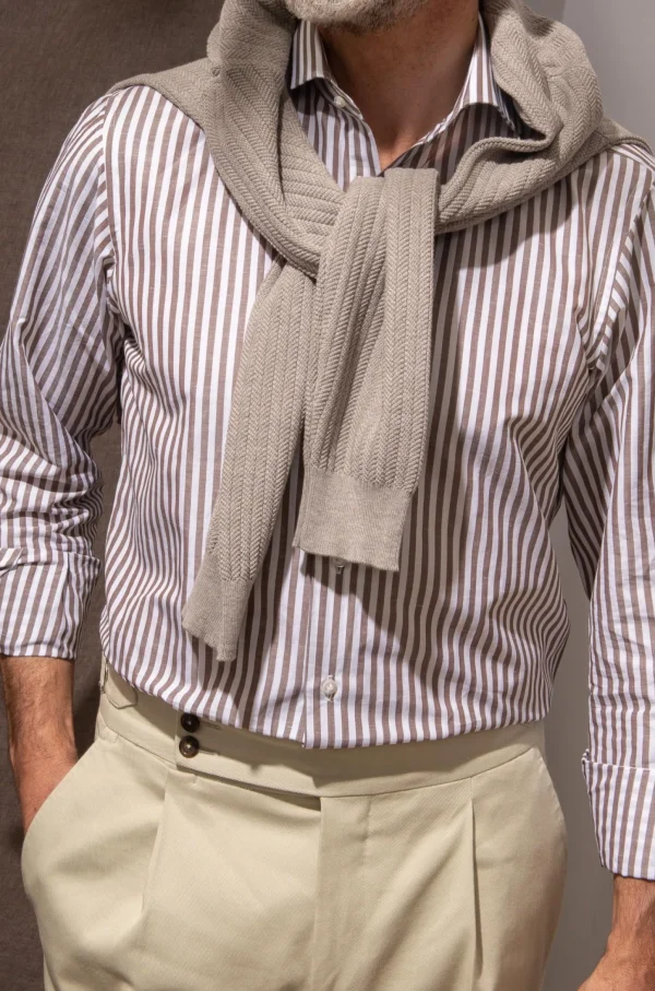 Brown striped shirt- Made in Italy